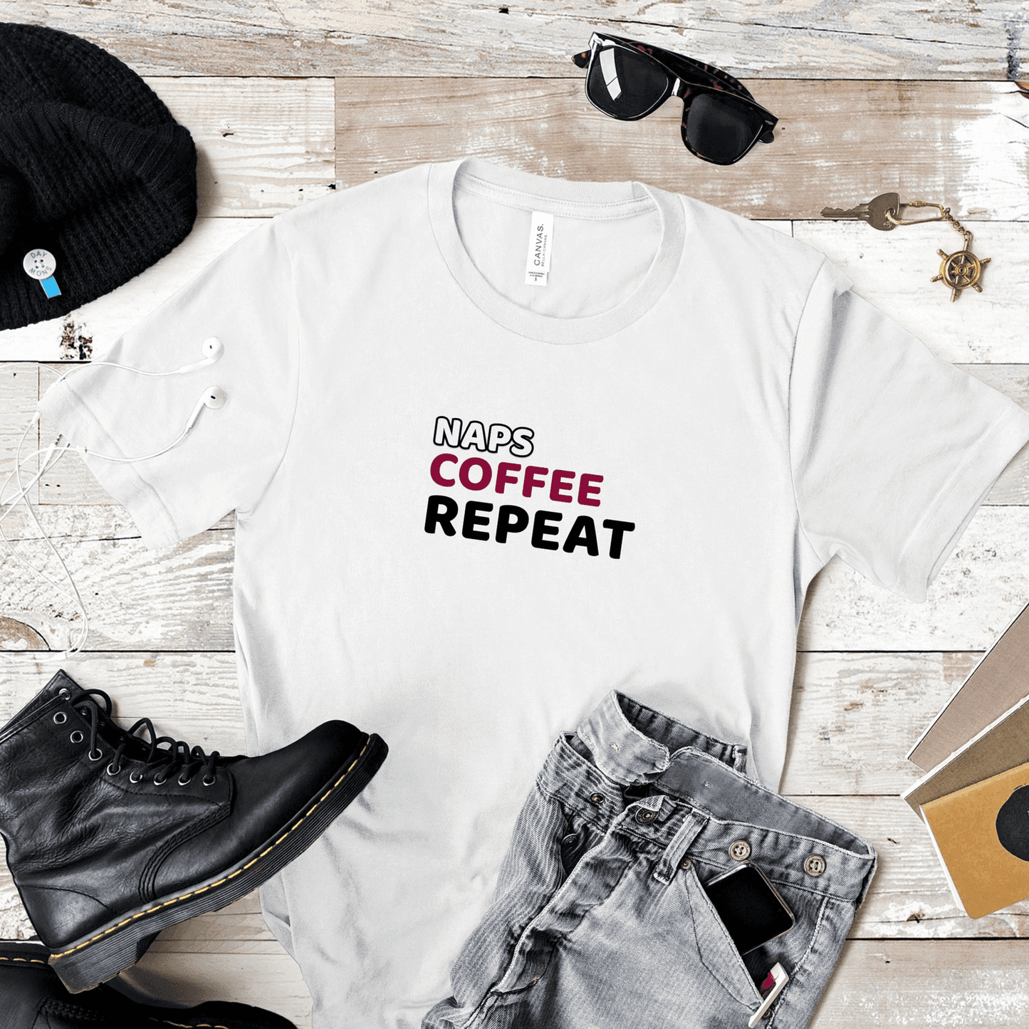 Naps, Coffee, Repeat - T-Shirt  - Arsashi