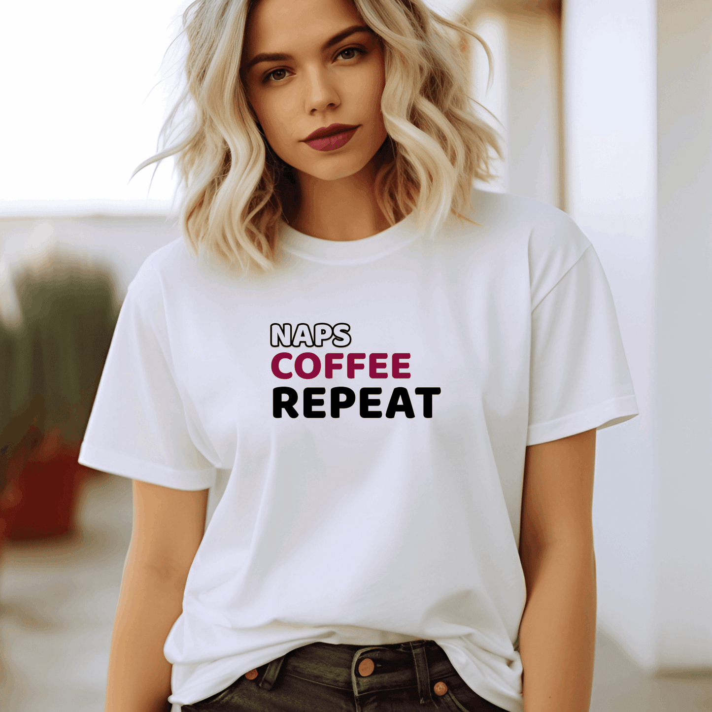 Naps, Coffee, Repeat - T-Shirt  - Arsashi