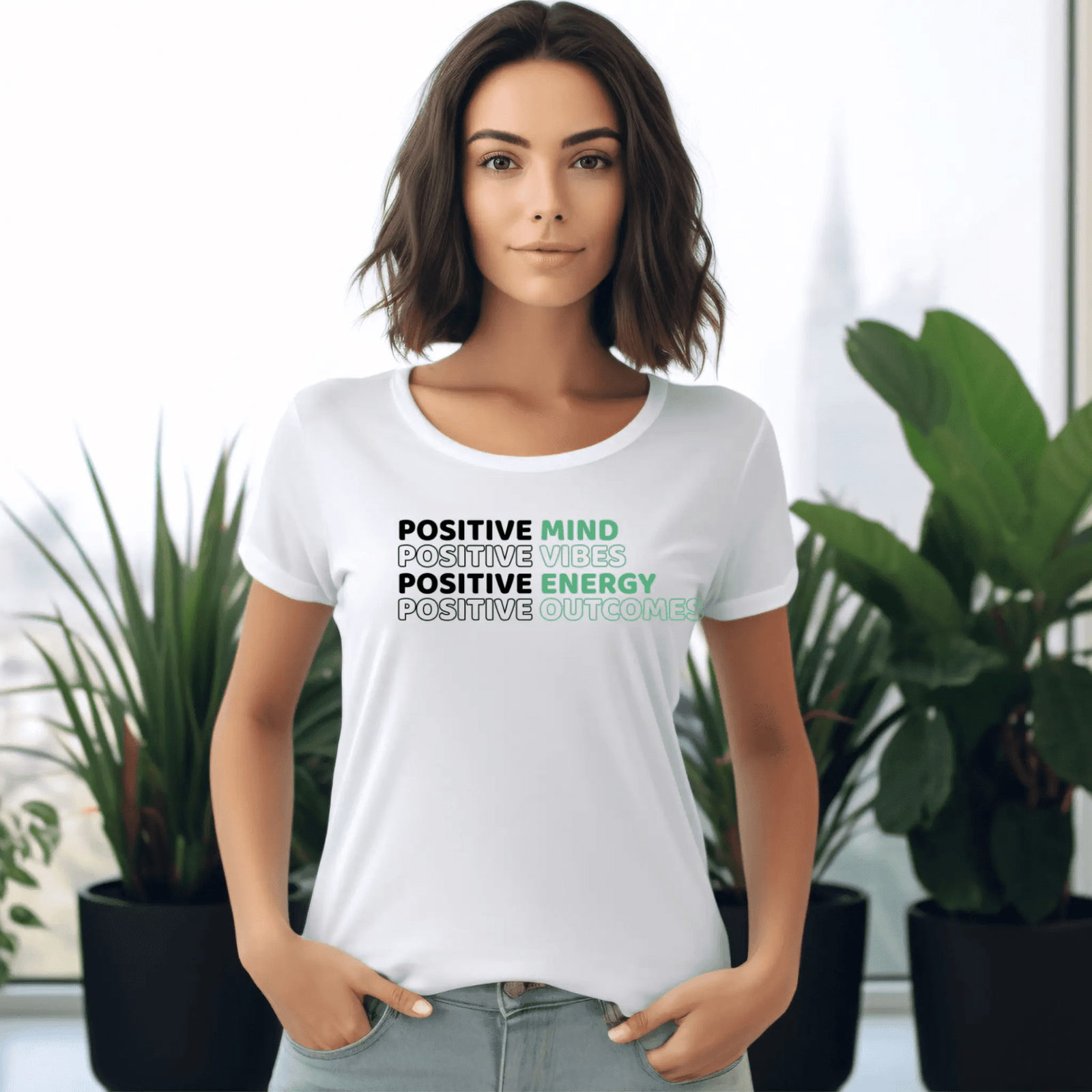 Positive mind, Vibes, Energy, Outcomes - T-Shirt  - Arsashi