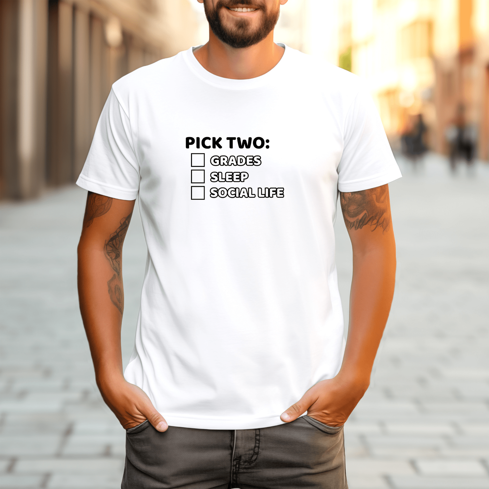 Pick Two: Grades, Sleep and Social Life - T-Shirt  - Arsashi