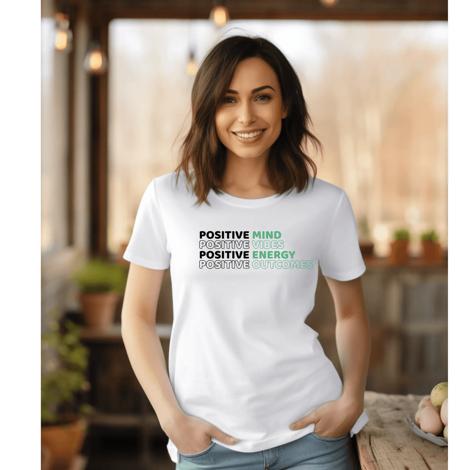 Positive mind, Vibes, Energy, Outcomes - T-Shirt  - Arsashi