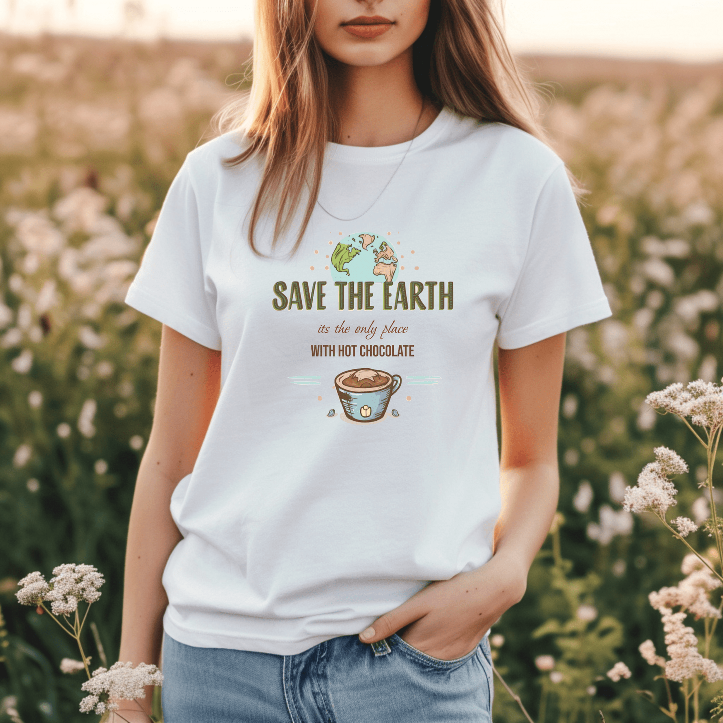 Save the Earth, its the only place with hot chocolate - T-Shirt  - Arsashi